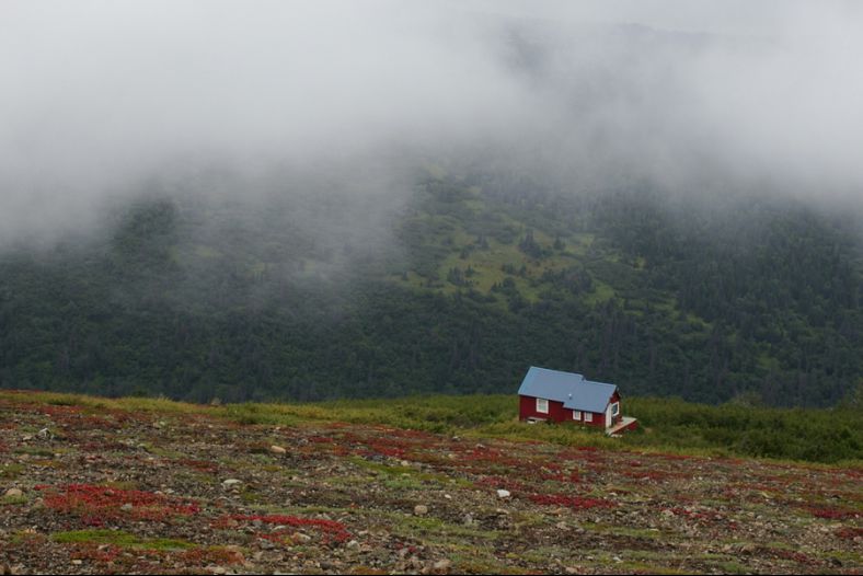 A Lone House Near Flattop Mountain in the Chugach Range