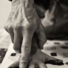 In her hands