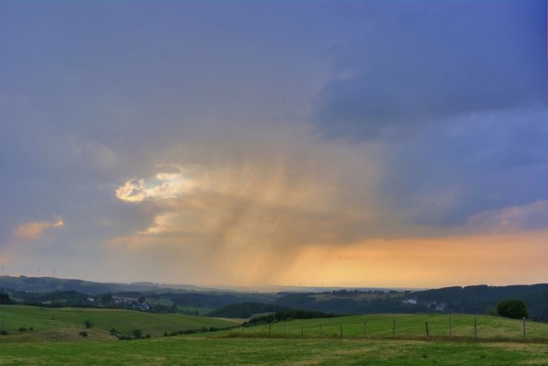Rainfall in the sunset light