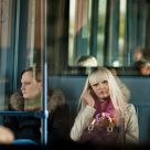 Nice girl in a nearby train car