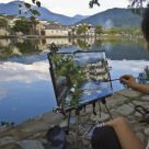 Art students by an ancient village in China
