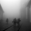 Monastery shrouded in fog