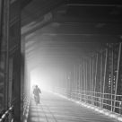 misty morning on a bridge B&W