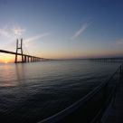 Sunrise Vasco da Gama Bridge, Lisbon is currently the largest in Europe