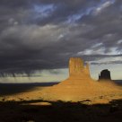 Rain falling at sunset by the Mittens