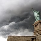 Statue of Liberty in leaden sky 
