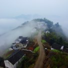Village in fog