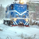 DF7 locomotive in blizzard