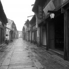 Old street in rain