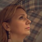 Under an umbrella