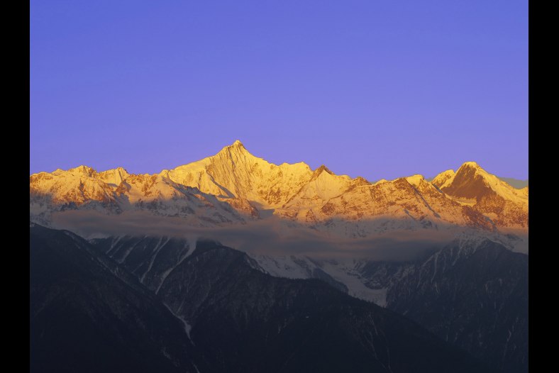 the morning of the summit of a snow moutain