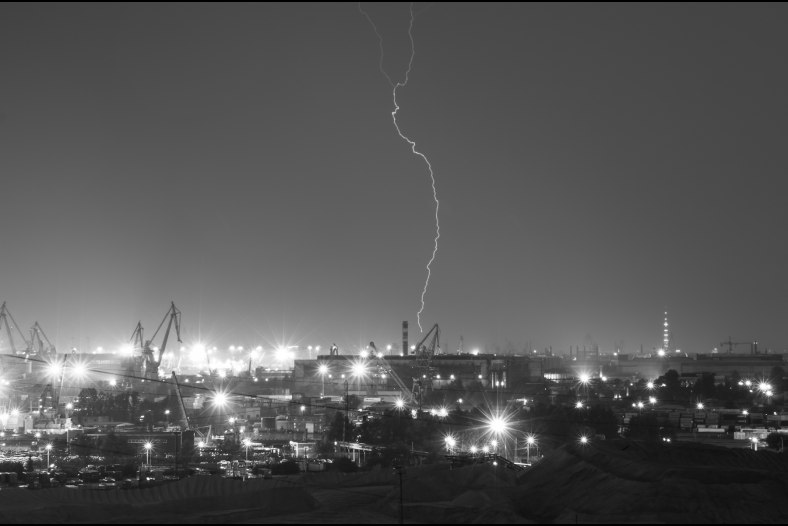 Thunderstorm over the port of Saint-Petersburg