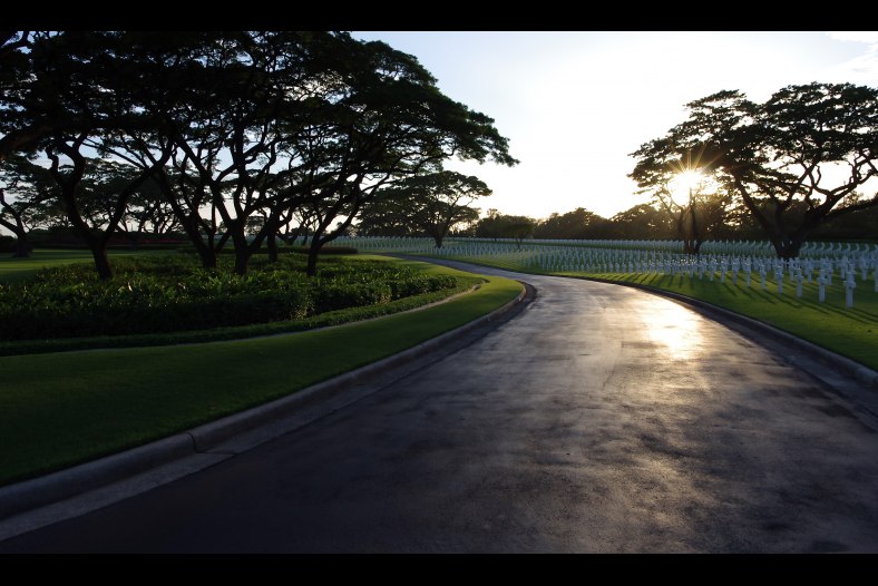 Sunset in cemetery