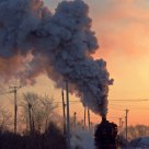 JS steamloco in sunset