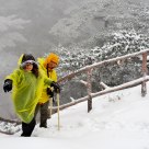 Climbers in snowstorm at the Shixin Peak