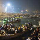 Boats on the river Ganges at night