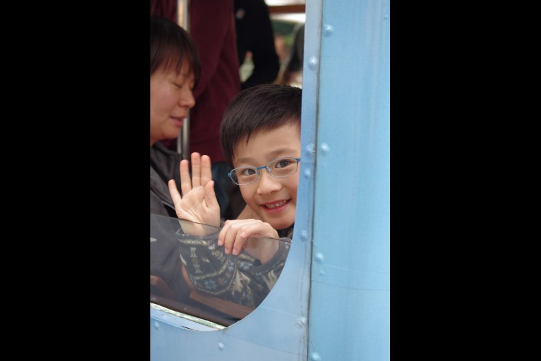 A happy tram passenger