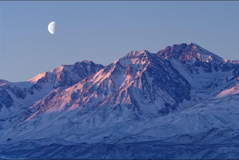 Moonset at Sunset In The Sierras